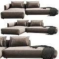 Comfortable Beige Sectional Sofa with Soft Pillows and Cozy Throw Blanket