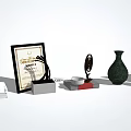 Elegant Decorative Ornament Set With Trophy Certificate Green Vase And Plaque