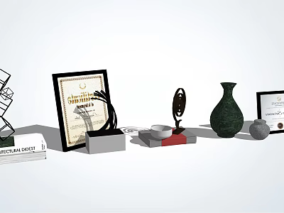 Elegant Decorative Ornament Set With Trophy Certificate Green Vase And Plaque 3d model