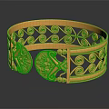 Elegant Gold Bracelet With Intricate Scroll And Peacock Carved Patterns 3d model