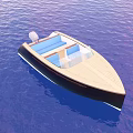 Top View Of Light Wooden Boat With Blue Seats On Purple Water Background