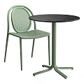 Modern Light Green Dining Set Featuring Round Black Tabletop And Mesh Chair 3d model