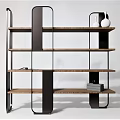 Modern Bookshelf With Metal Frame And Wooden Shelves Featuring Vases And Books
