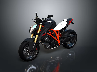 Modern Sporty Black White Orange Motorcycle With Gold Forks And Sleek Design 3d model