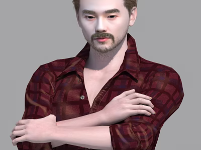 Man in Red Plaid Shirt with Arms Crossed Against Gray Background Standing Pose 3d model