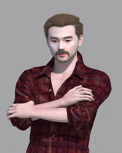 Man in Red Plaid Shirt with Arms Crossed Against Gray Background Standing Pose 3d model Man in Red Plaid Shirt with Arms Crossed Against Gray Background Standing Pose 3d model