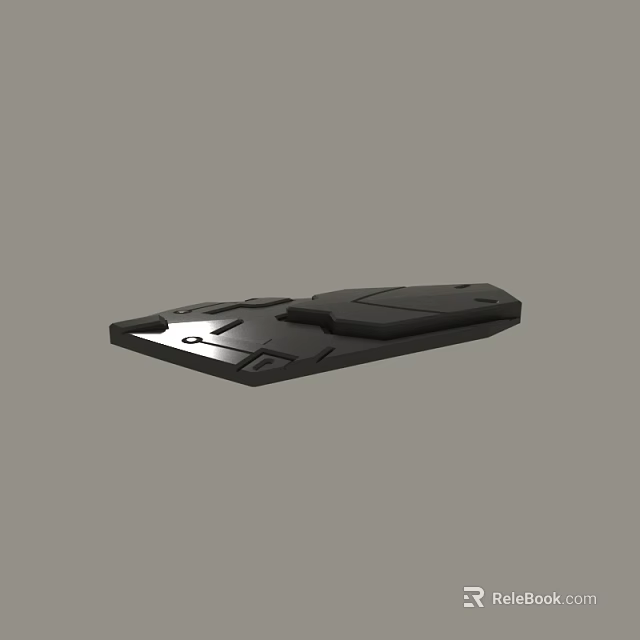 Black 3D Model of Flat Mechanical Component With Geometric Indentations and Surface 3d model 