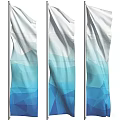 Three Blue And White Gradient Geometric Pattern Flags Fluttering On Flagpoles With Modern Design 3d model