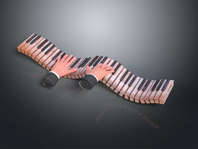 Creative Curved Piano Keyboard Played By Hands As Unique Living Item 3d model