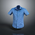 Blue Plaid Short Sleeve Shirt With Classic Collar And Button Front Design