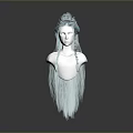 3D Game Movie Character With Blue Long Braided Hair And Decorative Tassels