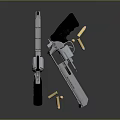 Revolver And Semi Automatic Pistol With Bullets And Skull On Dark Surface