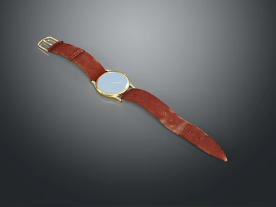 Classic Watch With Brown Leather Strap Gold Case And Blue Dial Design 3d model