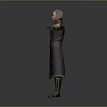 Game and Movie Character in Black Military Style Outfit with Red Sash and Outstretched Arms