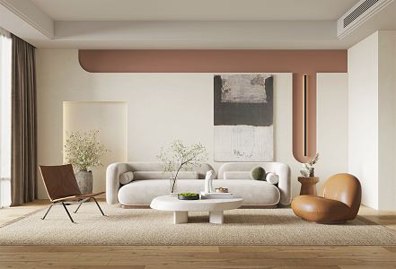 Quiet living room sofa tea table combination 3d model