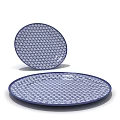 Blue And White Patterned Dinnerware Set With Round Ceramic Plates And Classic Style 3d model