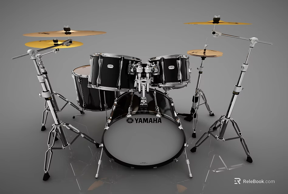 Yamaha Complete Drum Set With Cymbals And Metal Stands Musical Instrument 3d model 