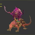 Game Movie Warrior Character Riding Pink Lizard With Gold Red Armor And Dual Scimitars