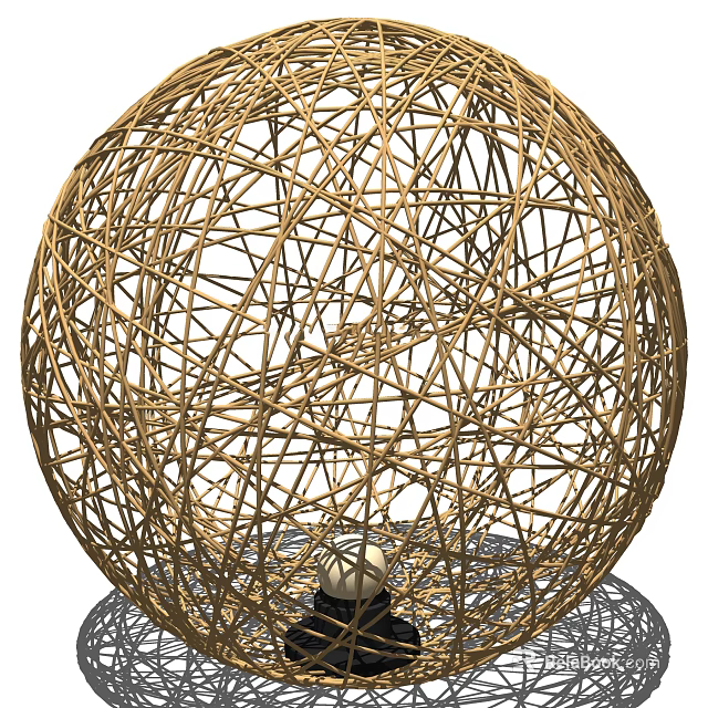 Natural Rattan Spherical Floor Lamp with Woven Structure and Warm Light Glow 3d model 