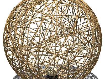 Natural Rattan Spherical Floor Lamp with Woven Structure and Warm Light Glow 3d model