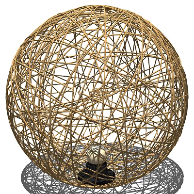 Natural Rattan Spherical Floor Lamp with Woven Structure and Warm Light Glow 3d model