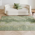 Square Area Rug With Green Light Green Mountain Wave Pattern On Wooden Floor With Sofa