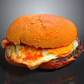 Tasty Hamburger With Sesame Bun Melted Cheese Fried Egg And Beef Patty