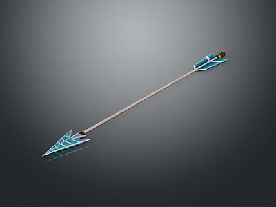 Traditional Wooden Arrow With Blue Patterned Arrowhead And Feathered Fletching 3d model