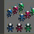 Colorful Game and Movie Robot Characters with Multiple Colors and Cute Antenna Design
