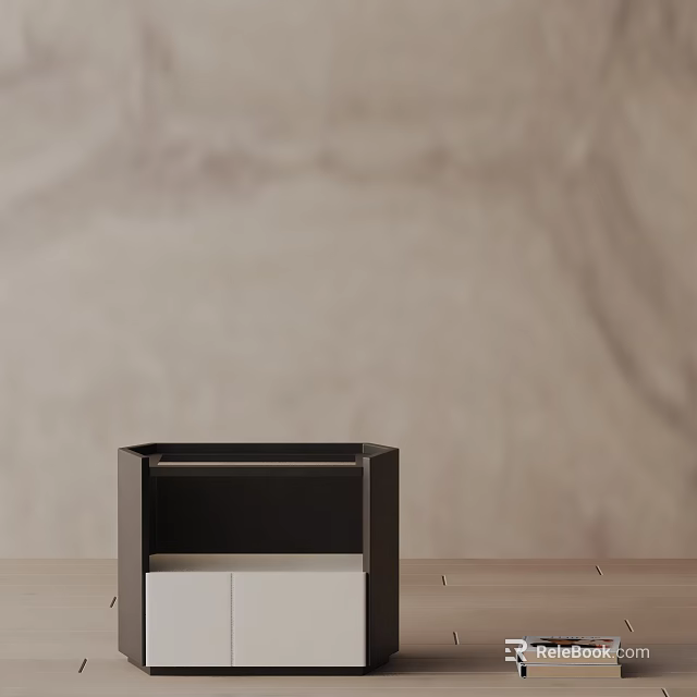 Modern Minimalist Bedside Table Design With Black Frame And White Drawers 3d model 
