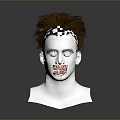 3D Rendered White Human Head Model With Brown Messy Fluffy Hair And Gray Background