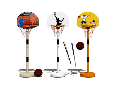 Colorful Basketball Hoop Sports Equipment With Multiple Designs Balls And Bats 3d model