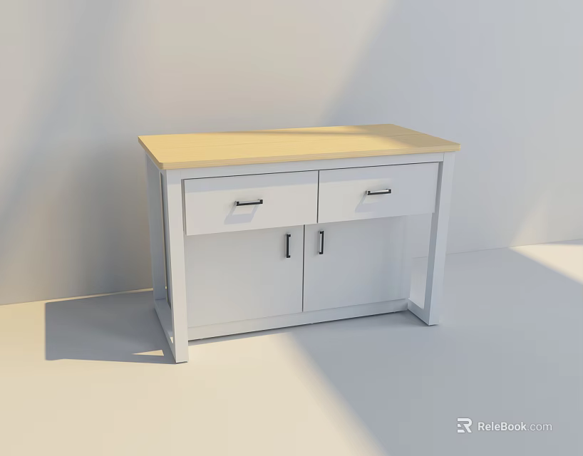 School Classroom Storage Cabinet With White Frame Light Yellow Countertop And Two Drawers 3d model 