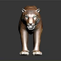 Lifelike Tiger Model With Orange Black Stripes And Standing Pose On Gray Background