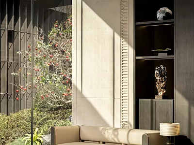 Elegant Modern Sales Office Interior With Sofa Art Decor And Green Plants 3d model
