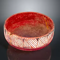 Vintage Red Ceramic Bowl with White Geometric Exterior Patterns and Red Interior