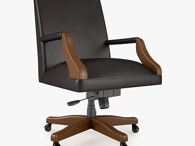 Modern Ergonomic Office Chair With Black Leather Upholstery Brown Armrests And Adjustable Casters 3d model