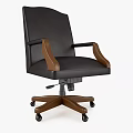 Modern Ergonomic Office Chair With Black Leather Upholstery Brown Armrests And Adjustable Casters