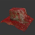 Ancient Stone Architectural Structure With Moss Covered Surface Red Markings And Green Plant Surroundings