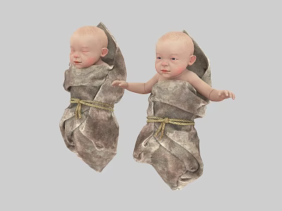 Game And Movie Characters Two Babies Wrapped In Gray Cloth With Rope 3d model