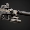 Detailed Tactical Pistols With Suppressor Magazine And Scope On Gray Background