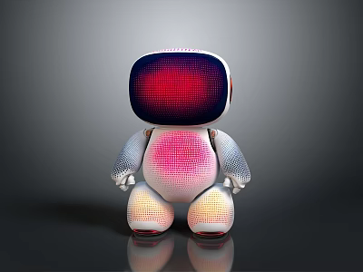 Futuristic Illuminated Robot With Red Grid Face Screen And Pink Body Panel 3d model