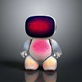 Futuristic Illuminated Robot With Red Grid Face Screen And Pink Body Panel