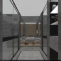 Modern Hotel Bathroom Interior Design With Glass Partition Vanity Mirror And Ambient Lighting