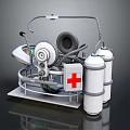 Advanced Medical Emergency Equipment With Red Cross Oxygen Cylinders And Control Panel