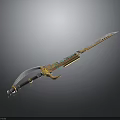 Ornate Decorative Sword Featuring Metallic Blade Colorful Hilt And Reflective Surface Design
