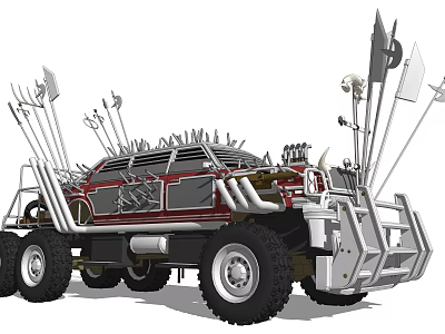 Modified Off Road Car With Spiked Decorations Large Tires And Weapon Attachments 3d model