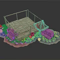 Wooden Platform With Canvas Awning Clay Pots And Crates On Stone Ground