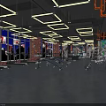 Modern Fitness Gym Interior With Hexagon Pink Lighting And Workout Equipment