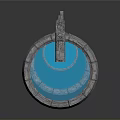 Modern Circular Water Fountain With Blue Tiered Basins And Spout Design